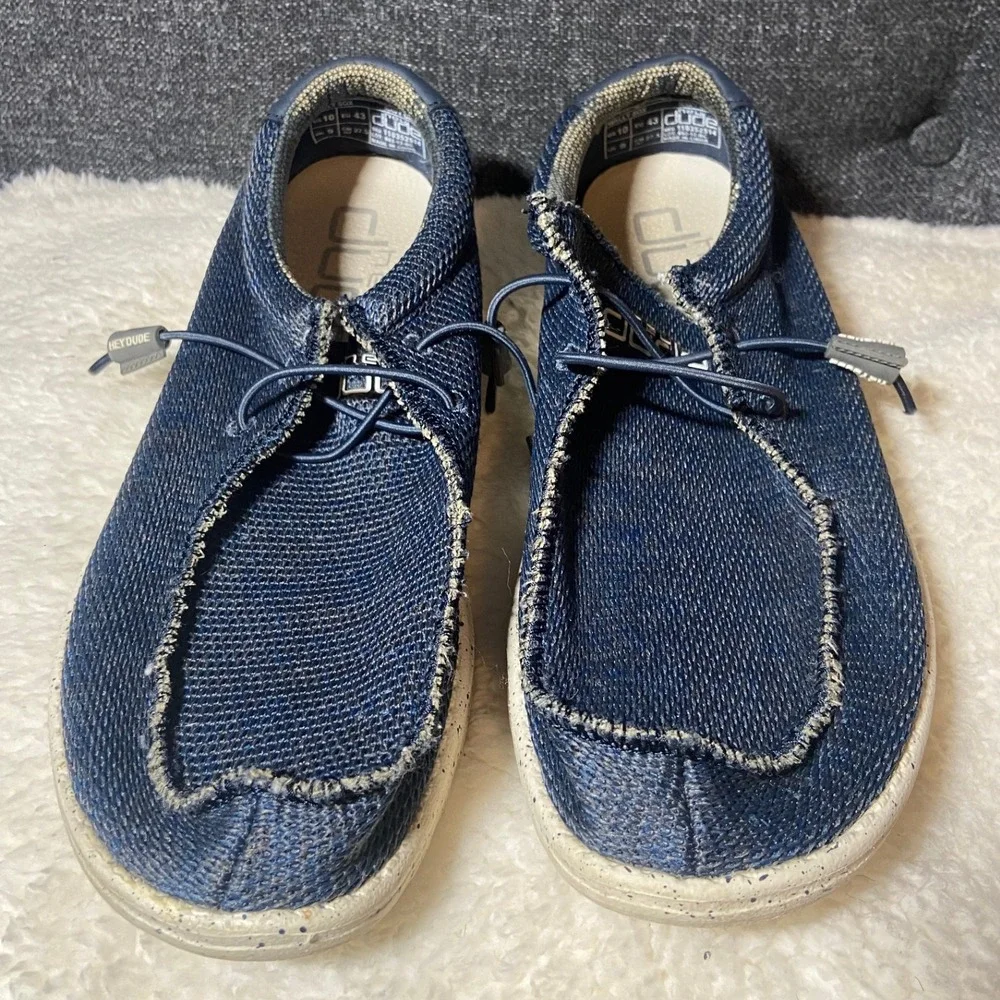 Hey Dude Wally‎ Sox Navy Grey Mens Casual Loafers Slip On Shoes Size 10